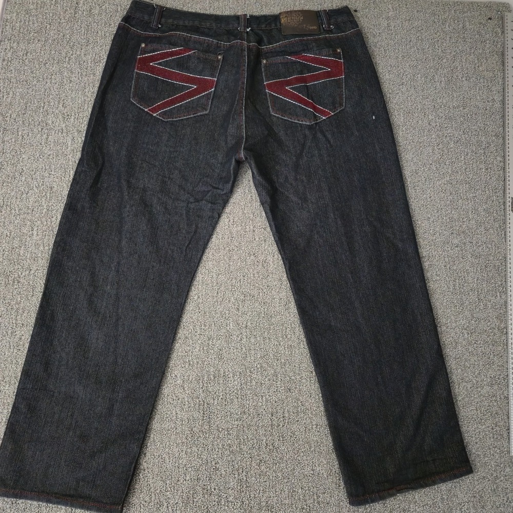 Vintage Skater Wide Leg Jeans 46x32 UT Sports Dark Wash Baggy Embroidered Y2K - Picture 8 of 9